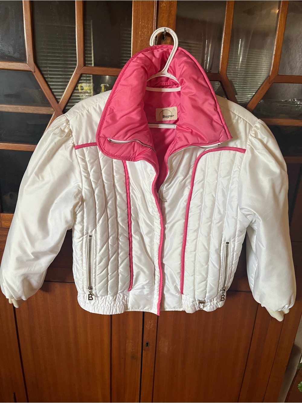 Vintage 1980s Bogner Quilted Puffer Ski Jacket White& Hot Pink Rare Retro alpine